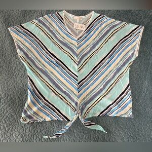 NWT Weekend Suzanne Betro Top Blouse Sz XL Multi Color Tie Waist Embroidery Trim
